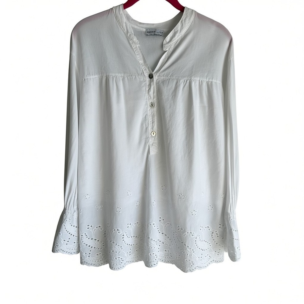 CIVICO 51 White Made‎ in Italy Long Sleeve V-Neck Flared Bohemian Ladies Top, S